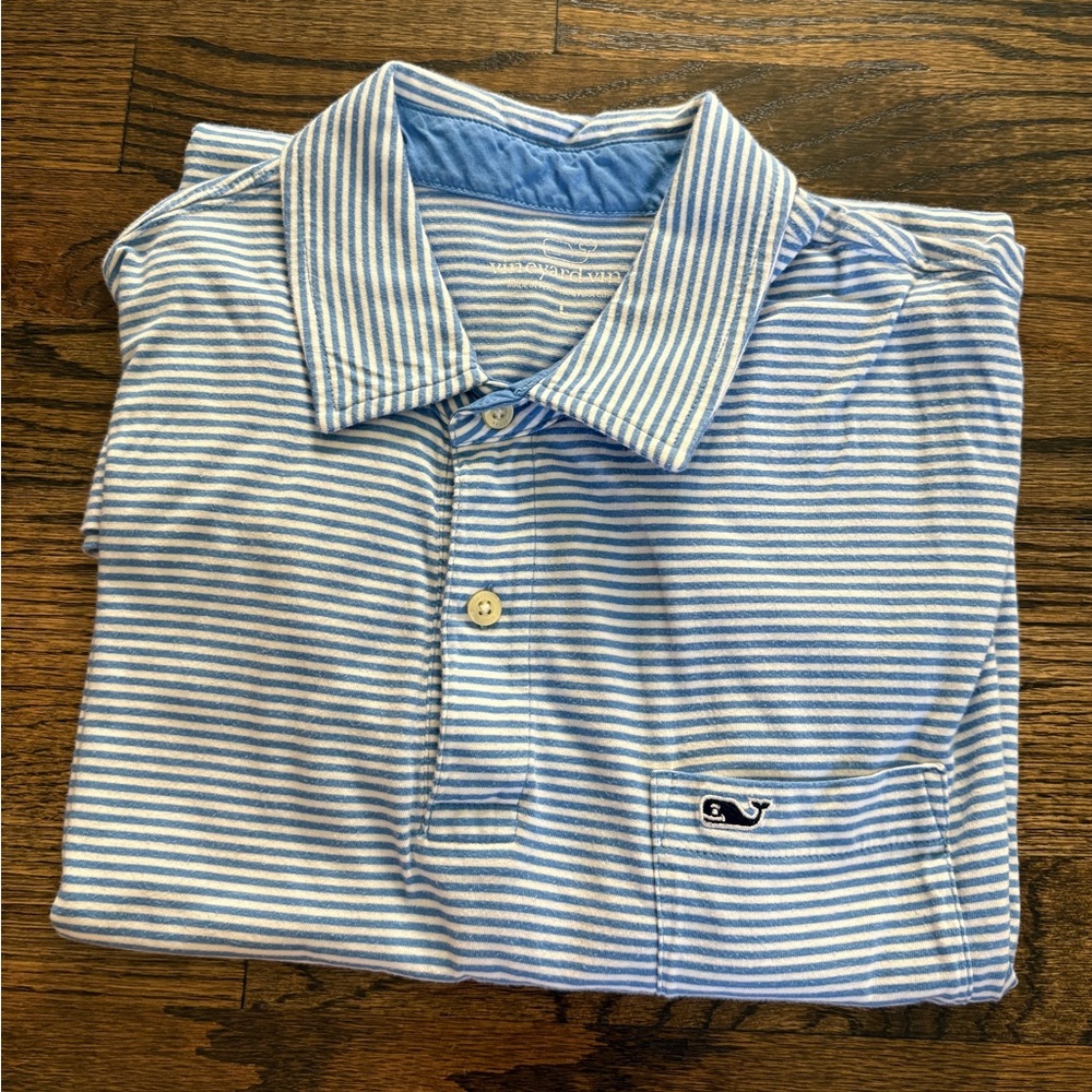 Vineyard Vines Men's Light Blue and White Polo